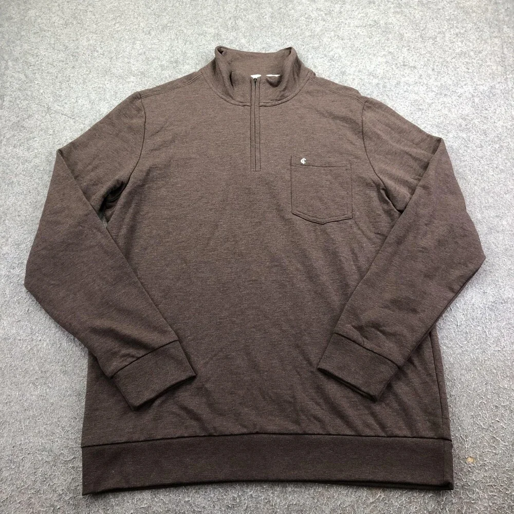 Criquet Sweater Mens Large Brown 1/4 Zip Pullover Knit Mock Neck Pocket Logo